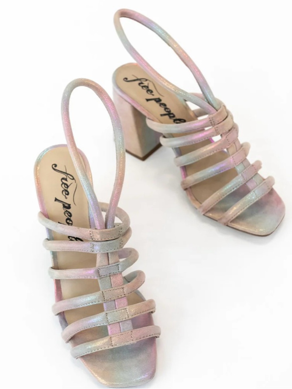 NEW Free People Women’s Size 36 (US 5.5) Rainbow Metallic Colette Cinched Heel - Picture 3 of 15